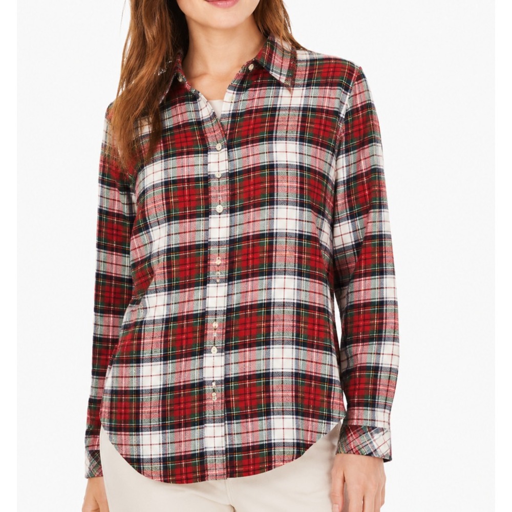 Madewell Womens Plaid Flannel Ex-Boyfriend Shirt Red Gray XS Button Down E5805